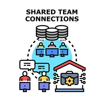 Shared team connections working remotely global network Stock Illustration