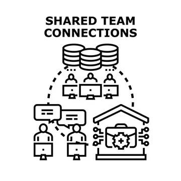 Shared team connections working remotely global network Stock Illustration
