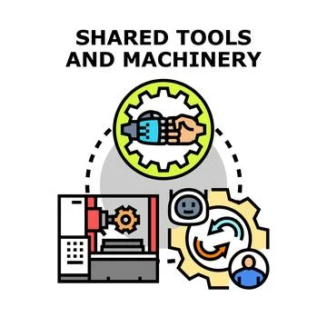 Shared tools and industrial machinery vector concept Stock-Illustration