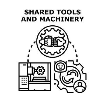 Shared tools and industrial machinery vector concept Stock Illustration