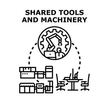 Shared tools and machinery concept for industry Stock Illustration