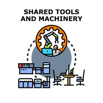 Shared tools and machinery concept for industry Stock Illustration