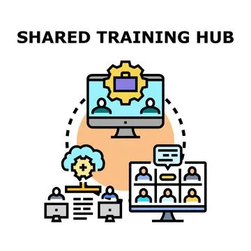 Shared training hub concept for online education and remote work Stock Illustration