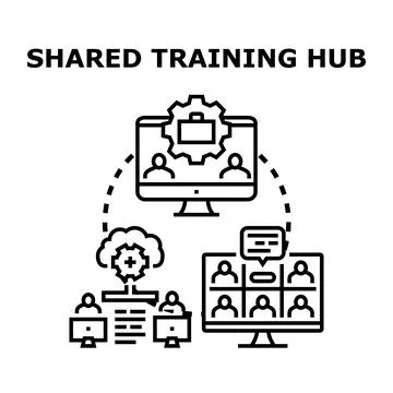 Shared training hub concept for online education and remote work Stock Illustration