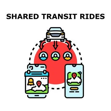 Shared transit rides using mobile application technology Stockillustratie