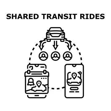 Shared transit rides using mobile application technology Stock Illustration