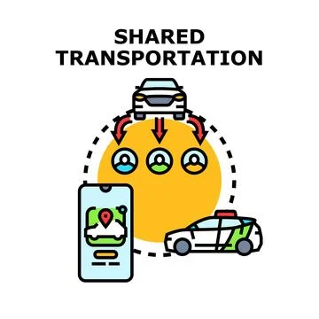 Shared transportation concept with mobile app integration Stock Illustration
