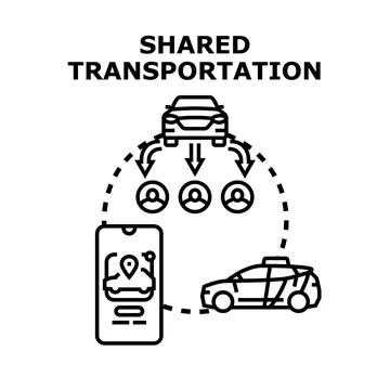 Shared transportation concept with mobile app integration Stock Illustration