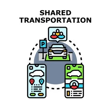 Shared transportation concept vector for carpooling and ride sharing Stock Illustration