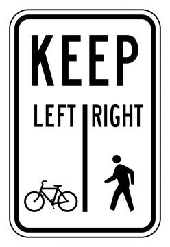 Shared use path sign, keep left keep right, R9-7, US road sign Illustration