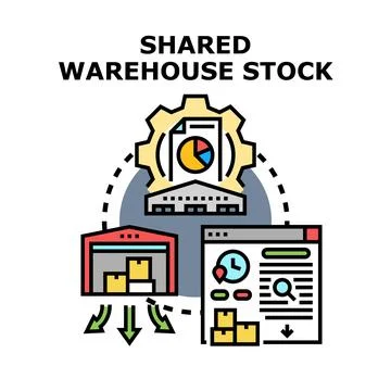 Shared warehouse stock concept managing inventory logistics Stock Illustration