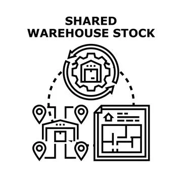 Shared warehouse stock management logistics system Stock Illustration