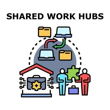 Shared work hubs concept for business collaboration and teamwork Stock Illustration