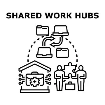 Shared work hubs concept for business collaboration and teamwork Stock Illustration