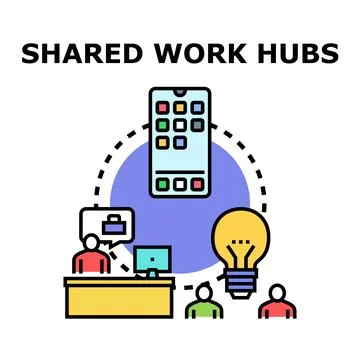 Shared work hubs concept connecting people and ideas Illustrazione stock