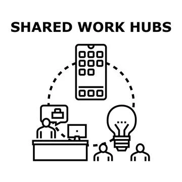 Shared work hubs concept connecting people and ideas Stock Illustration