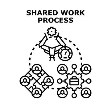 Shared work process involving teamwork and collaboration 스톡 일러스트