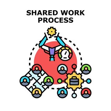 Shared work process involving teamwork and collaboration Stock Illustration
