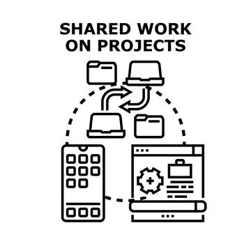 Shared work on projects concept for collaboration Stock Illustration