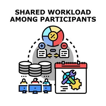 Shared workload among team participants distributing tasks Stock Illustration