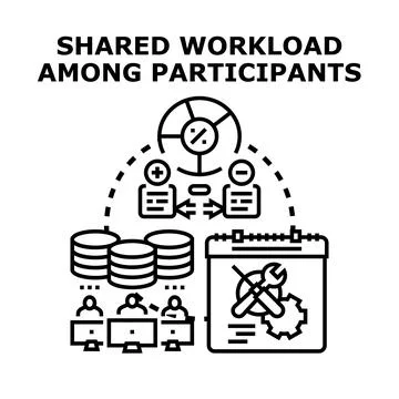 Shared workload among team participants distributing tasks Stock Illustration