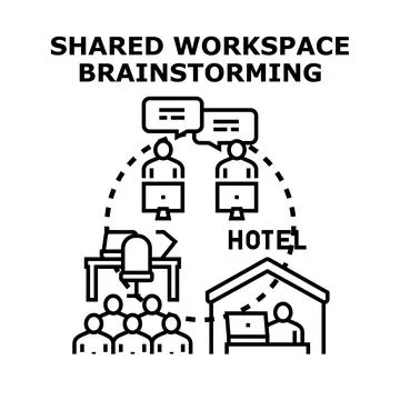 Shared workspace brainstorming concept with virtual team collaboration Stock Illustration