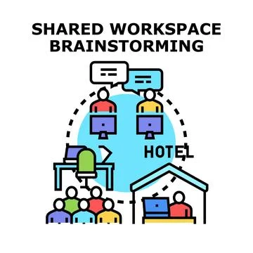 Shared workspace brainstorming concept with virtual team collaboration Ilustração Stock