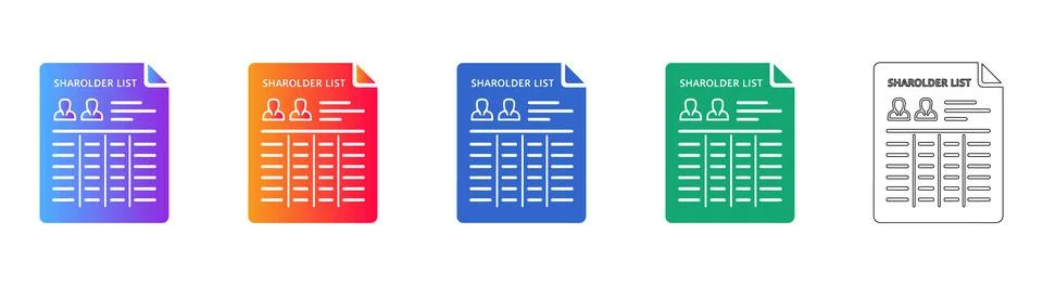 Shareholder List Document Icon Set 스톡 일러스트