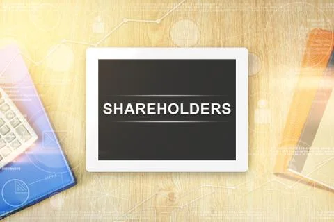 Shareholders word on tablet Foto stock
