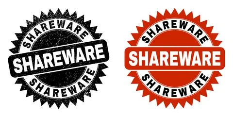 SHAREWARE Black Rosette Watermark with Grunge Surface Stock Illustration