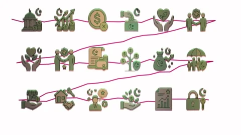 Sharia Finance Workflow Icon Set Loop Background 動画素材 332895075