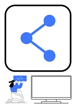 Sharing and Coding Concept with Developer Working on Blue HTML Tag Beside C.. Stock Illustration