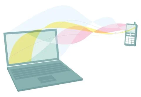 Sharing between mobile phone and laptop Stock Illustration