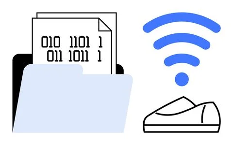 Sharing Binary Data from Folder to Remote Device via Wireless Network Signal Illustrazione stock