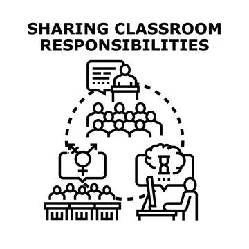 Sharing classroom responsibilities and educational discussions Stock Illustration