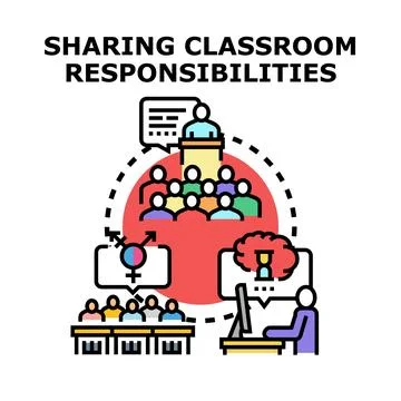 Sharing classroom responsibilities and educational discussions Stock Illustration