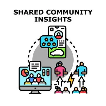 Sharing community insights user feedback discussion group Stock Illustration
