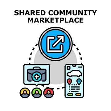 Sharing community marketplace network concept illustration 스톡 일러스트