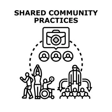 Sharing community practices for group knowledge and support Illustrazione stock
