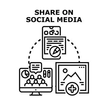 Sharing content across digital social media platforms Illustrazione stock