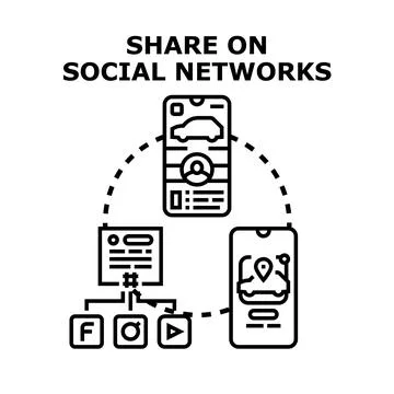 Sharing content using mobile applications across social media Stock Illustration