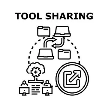 Sharing digital tools resource collaboration concept Ilustração Stock