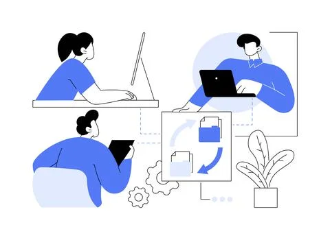 Sharing documents online isolated cartoon vector illustrations. Ilustración de archivo