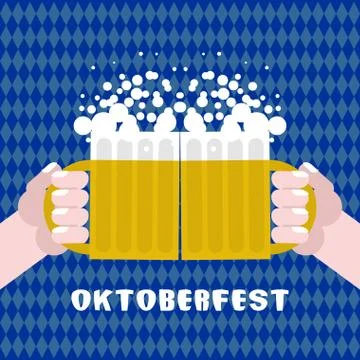 Sharing drinking beer. Two men holding cups with alcohol. Poster for Oktoberf Illustrazione stock