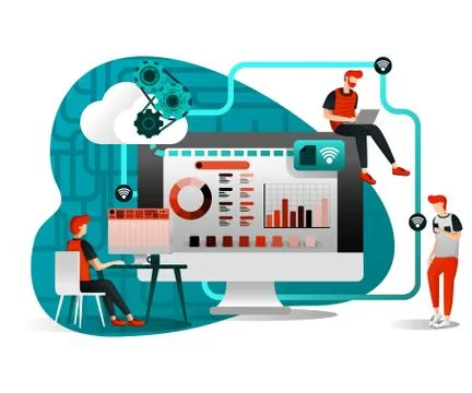 Sharing file for remote worker. Vector flat illustration of concepts 스톡 일러스트