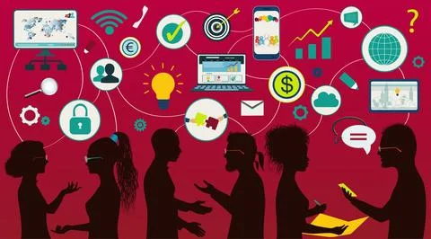 Sharing ideas and technology for the future. Global communication and network Stock Illustration