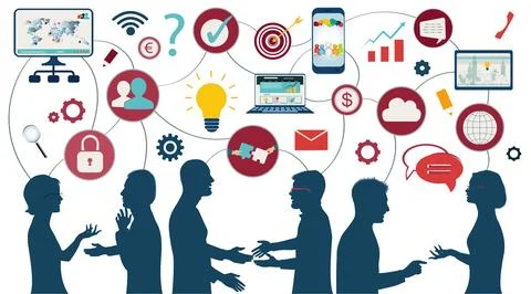 Sharing ideas and technology for the future. Connection and exchange of ideas Stock Illustration