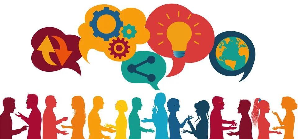 Sharing ideas.Communication network people.Network teamwork. Mind map Stock Illustration