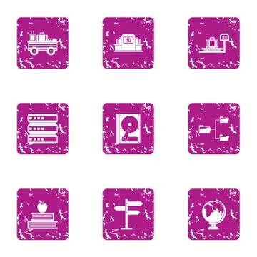 Sharing knowledge icons set, grunge style Stock Illustration