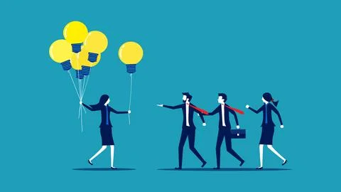 Sharing knowledge or teaching work. Leader gives light bulb balloons to emplo Stock Illustration